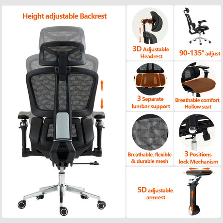 Scaun de birou ergonomic Jeffer, Mesh, Negru, 67x62x115-125 cm