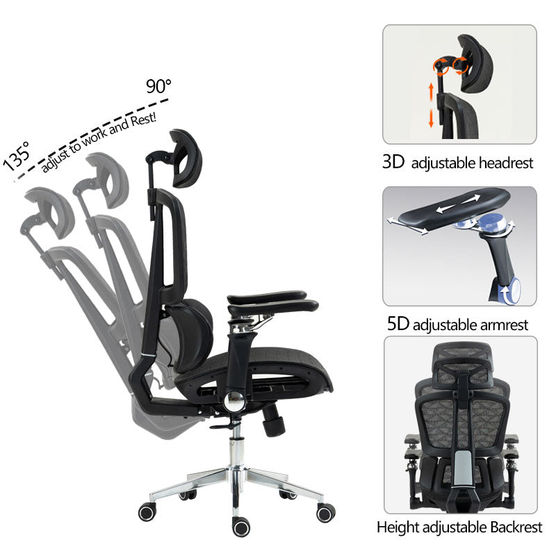 Scaun de birou ergonomic Jeffer, Mesh, Negru, 67x62x115-125 cm