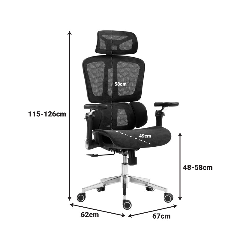 Scaun de birou ergonomic Jeffer, Mesh, Negru, 67x62x115-125 cm