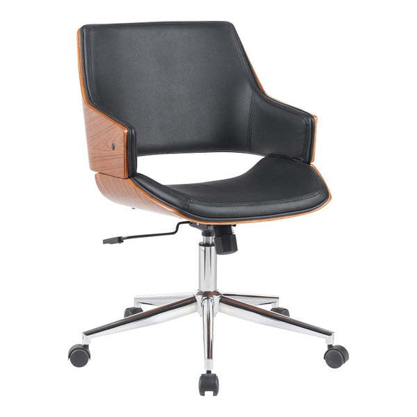 Scaun de birou ergonomic, Negru, Piele ecologica și Baza, cromata, 53x61x79-89 cm