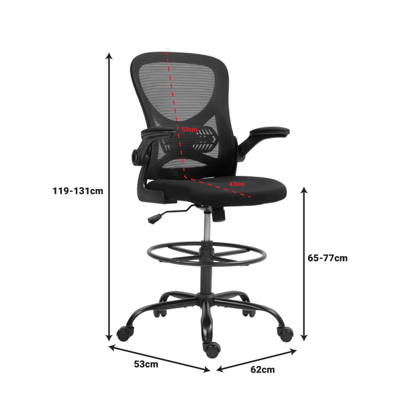 Scaun de birou manager Derzio din plasa, neagra, 62x53x131 cm, foto produs 12