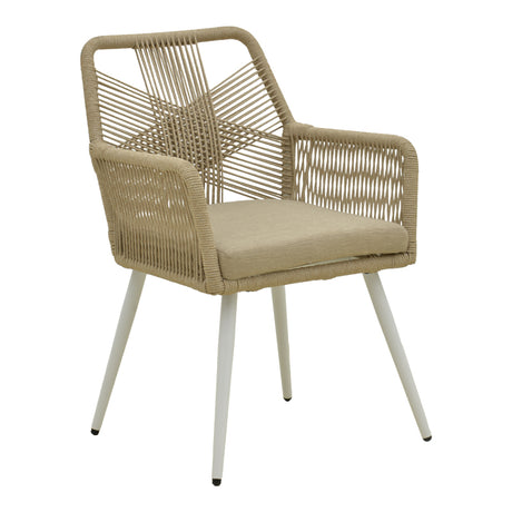 Scaun de exterior Andros, Alb-Natural-Nisip, aluminiu si ratan PE, 56x60x86 cm