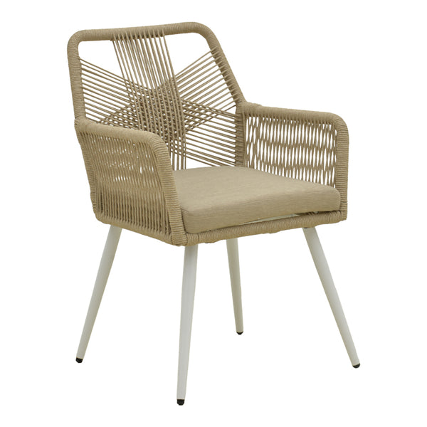 Scaun de exterior Andros, Alb-Natural-Nisip, aluminiu si ratan PE, 56x60x86 cm