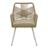 Scaun de exterior Andros, Alb-Natural-Nisip, aluminiu si ratan PE, 56x60x86 cm, prezentare produs, pentru grădină sau terasă