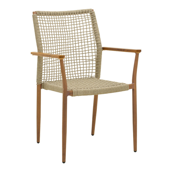 Scaun de exterior Solana stivuibil, Teak-Maro deschis, aluminiu si ratan PE, 56x57x95 cm