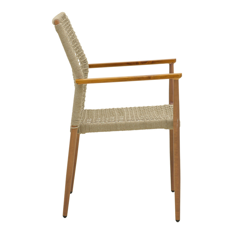 Scaun de exterior Solana stivuibil, Teak-Maro deschis, aluminiu si ratan PE, 56x57x95 cm