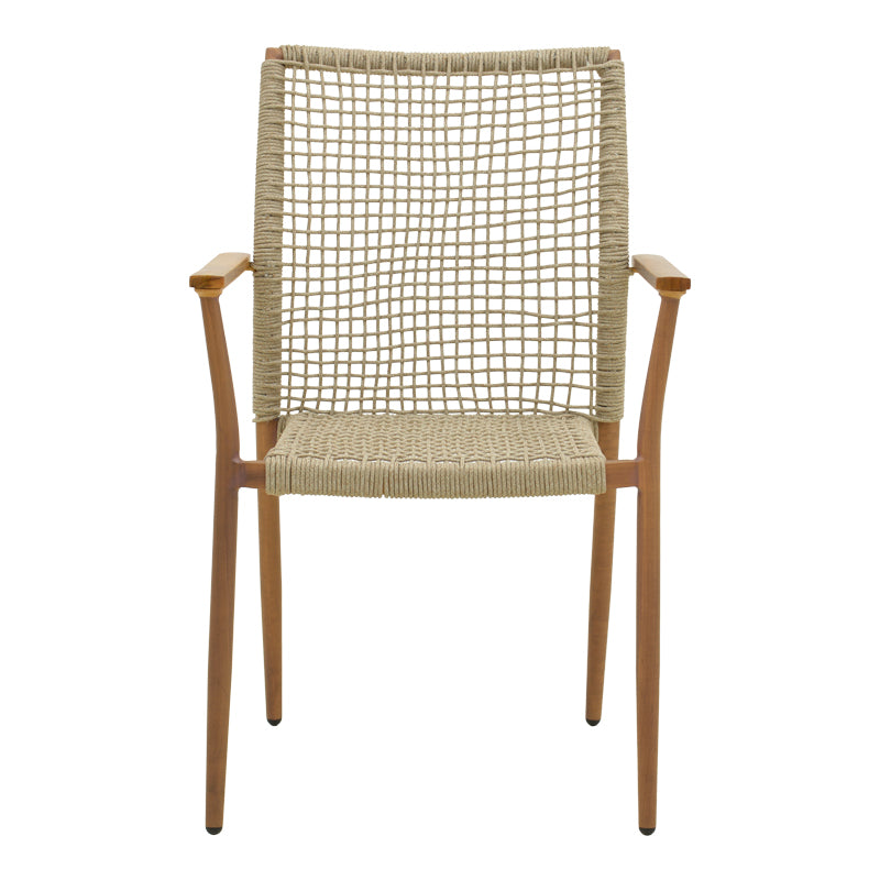 Scaun de exterior Solana stivuibil, Teak-Maro deschis, aluminiu si ratan PE, 56x57x95 cm
