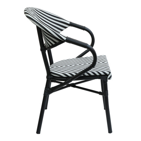 Scaun de gradina Isaia stivuibil aluminiu negru si textilena, alb si negru, 57x57x83 cm