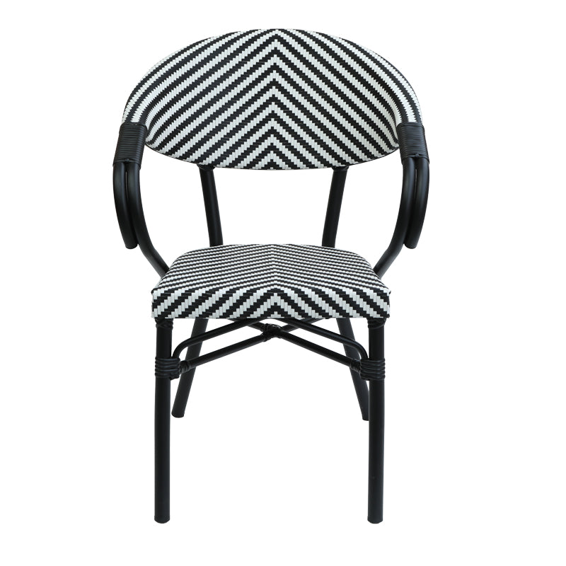 Scaun de gradina Isaia stivuibil aluminiu negru si textilena, alb si negru, 57x57x83 cm, detaliu produs