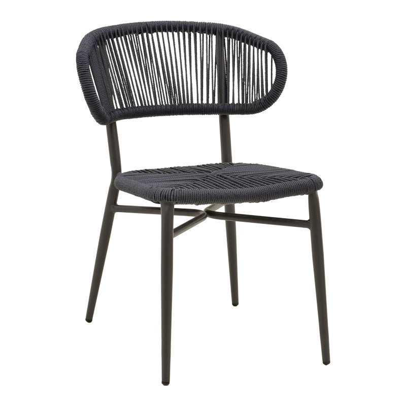 Scaun din aluminiu cu ratan, model Agus, empilabil, aluminiu și ratan, negru, 55x63x77 cm