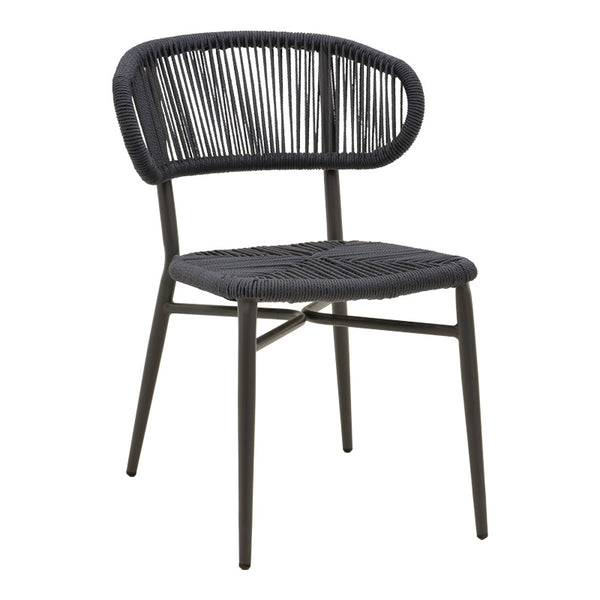 Scaun din aluminiu cu ratan, model Agus, empilabil, aluminiu și ratan, negru, 55x63x77 cm