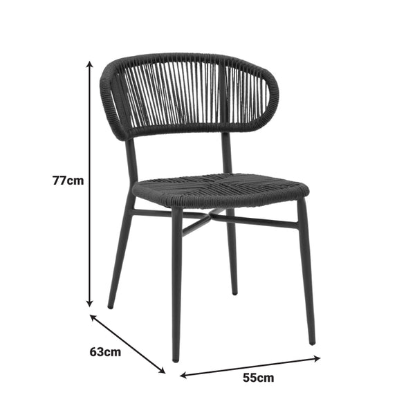 Scaun din aluminiu cu ratan, model Agus, empilabil, aluminiu și ratan, negru, 55x63x77 cm