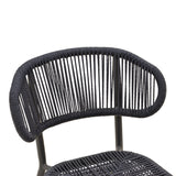 Scaun din aluminiu cu ratan, model Agus, empilabil, aluminiu și ratan, negru, 55x63x77 cm