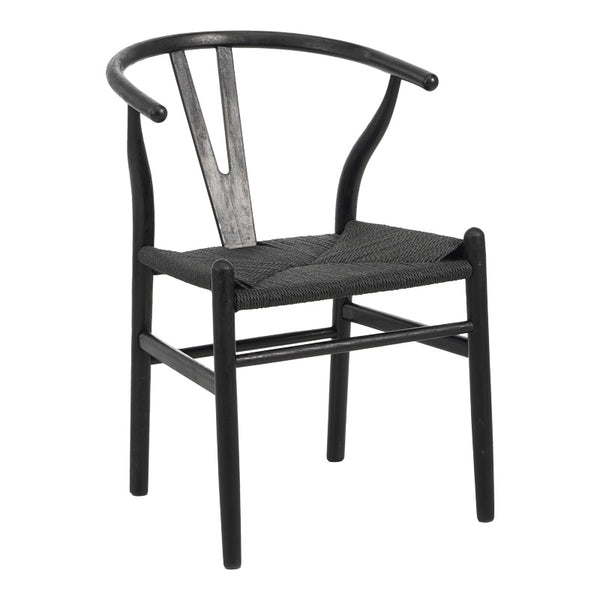 Scaun dining, lemn de cauciuc - funie, negru, 53x57x74 cm