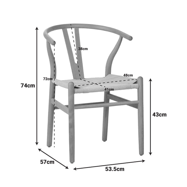 Scaun dining, lemn de cauciuc - funie, negru, 53x57x74 cm