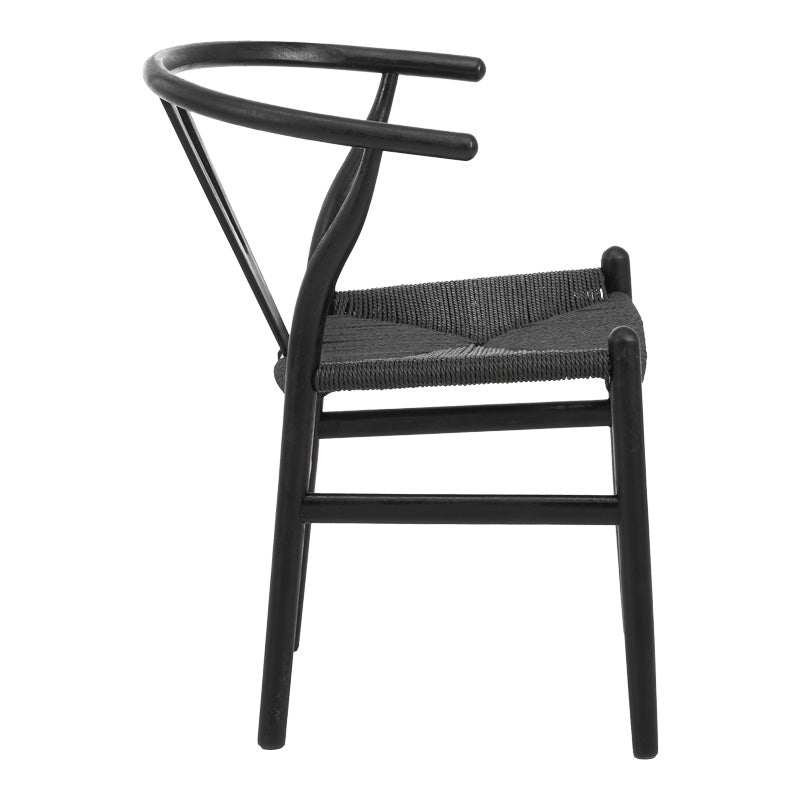 Scaun dining, lemn de cauciuc - funie, negru, 53x57x74 cm