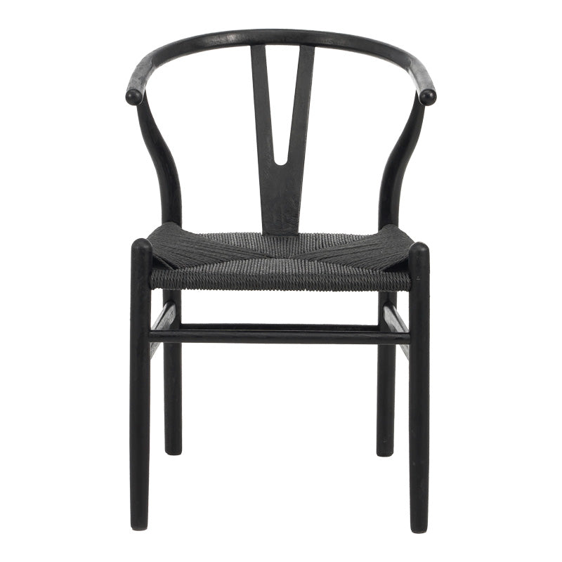 Scaun dining, lemn de cauciuc - funie, negru, 53x57x74 cm