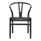 Scaun dining, lemn de cauciuc - funie, negru, 53x57x74 cm