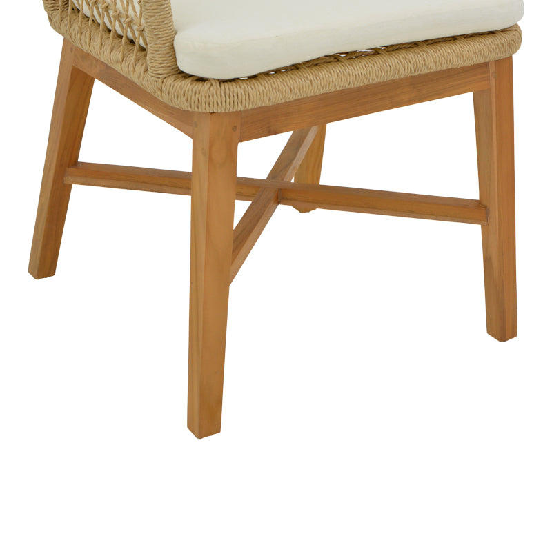 Scaun Elaiza lemn de tec si frânghie Natural cu perna, 58x60x90 cm