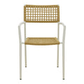 Scaun empilabil cu brațe, oțel alb și frânghie naturală, 53x59x84 cm, foto produs
