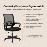 Scaun ergonomic de birou Berto II cu spatar din mesh – roz/negru, 60x48x85–95 cm - Negru