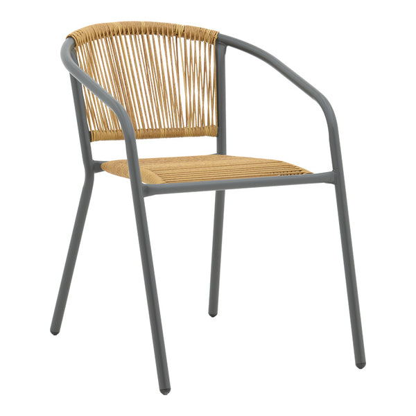 Scaun metalic stivuibil Lindaria Gri inchis si rattan PE Natural, 54x63x74 cm