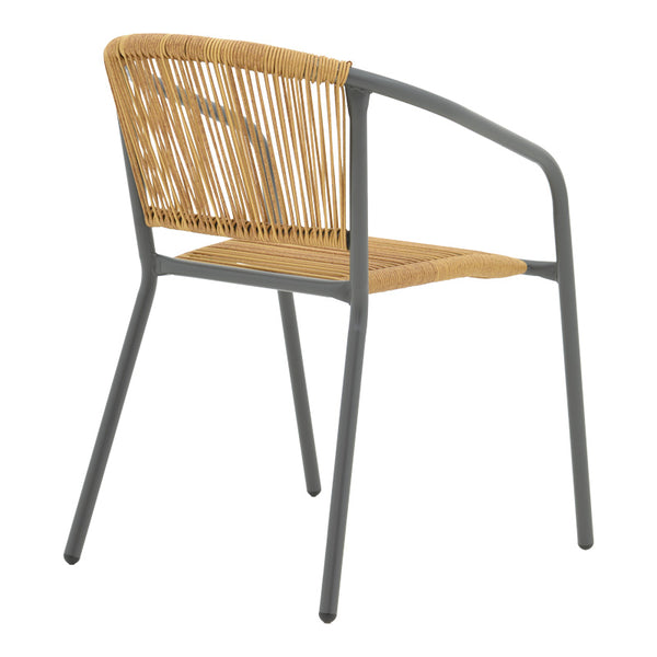 Scaun metalic stivuibil Lindaria Gri inchis si rattan PE Natural, 54x63x74 cm