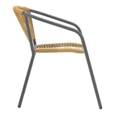 Scaun metalic stivuibil Lindaria Gri inchis si rattan PE Natural, 54x63x74 cm, detaliu produs