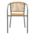 Scaun metalic stivuibil Lindaria Gri inchis si rattan PE Natural, 54x63x74 cm, perspectiva suplimentara
