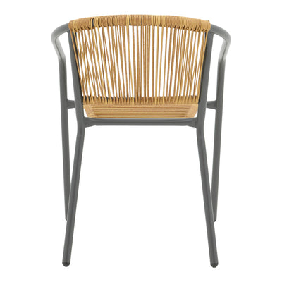 Scaun metalic stivuibil Lindaria Gri inchis si rattan PE Natural, 54x63x74 cm, foto produs