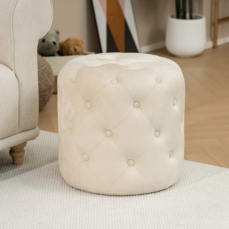 Scaun puf Seval crem catifea, D49x47 cm