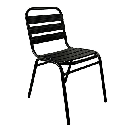 Scaun Sussie stack metal negru cu lamele din aluminiu, 45x62x76 cm