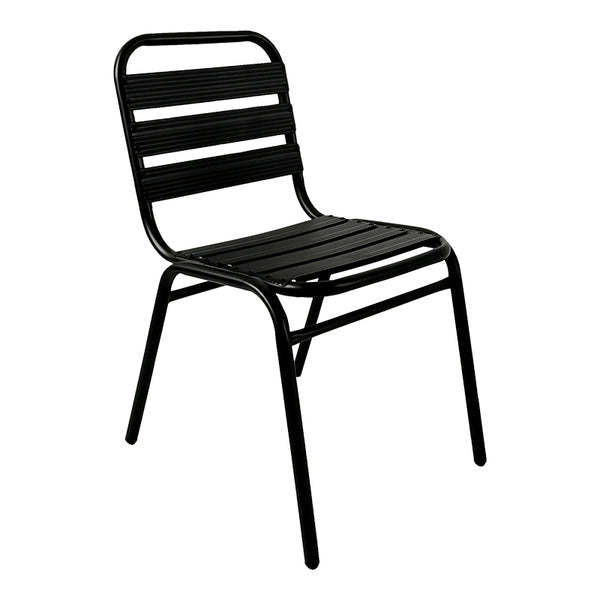 Scaun Sussie stack metal negru cu lamele din aluminiu, 45x62x76 cm
