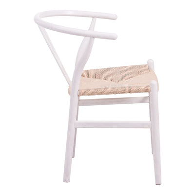 Scaun tip Wishbone, lemn de arbore de cauciuc și frânghie, alb, 53x57x74 cm, perspectiva suplimentara
