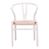 Scaun tip Wishbone, lemn de arbore de cauciuc și frânghie, alb, 53x57x74 cm