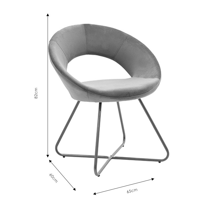 Scaun Valentina, catifea si metal, 65x60x82 cm - Roz