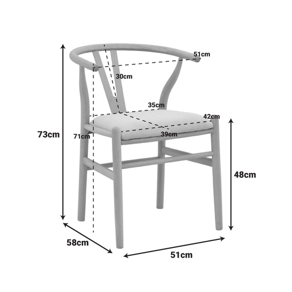 Scaun Wishbone, Lemn rubberwood si stofa, 51x58x73 cm