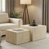 Set 2 masute de cafea Coffina din MDF, efect travertin, 58x58x40 cm