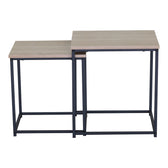 Set 2 masute de cafea din MDF, efect marmura neagra, cadru metalic negru, vedere frontală, MDF, metal, pentru living