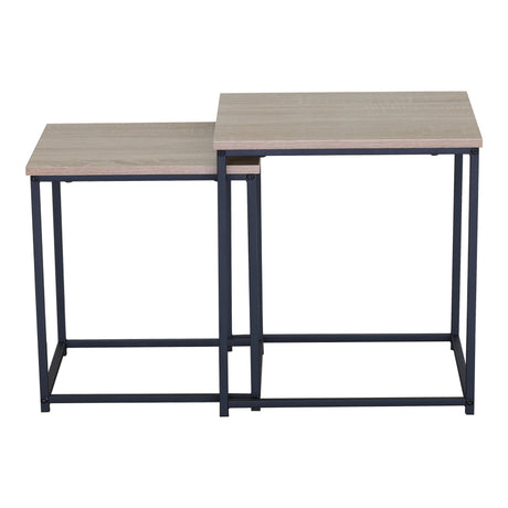 Set 2 masute de cafea din MDF, efect marmura neagra, cadru metalic, negru, 40x40x50 cm