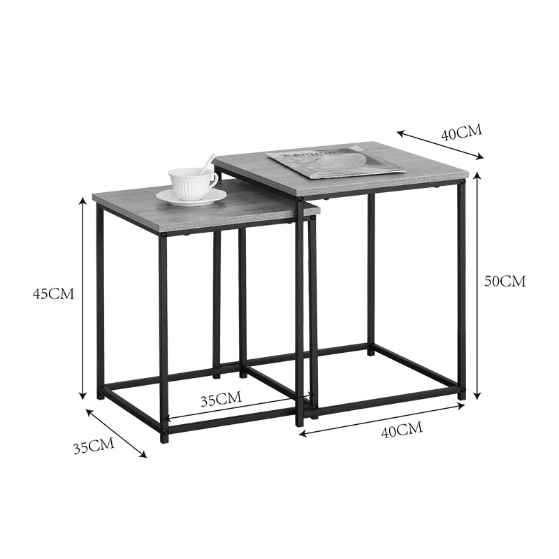 Set 2 masute de cafea din MDF, efect marmura neagra, cadru metalic, negru, 40x40x50 cm