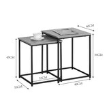 Set 2 masute de cafea din MDF, efect marmura neagra, cadru metalic, negru, 40x40x50 cm