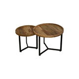 Set 2 mese de cafea Kelly, Lemn de Mango, variate, Naturală-Neagră, 50x50x40 cm