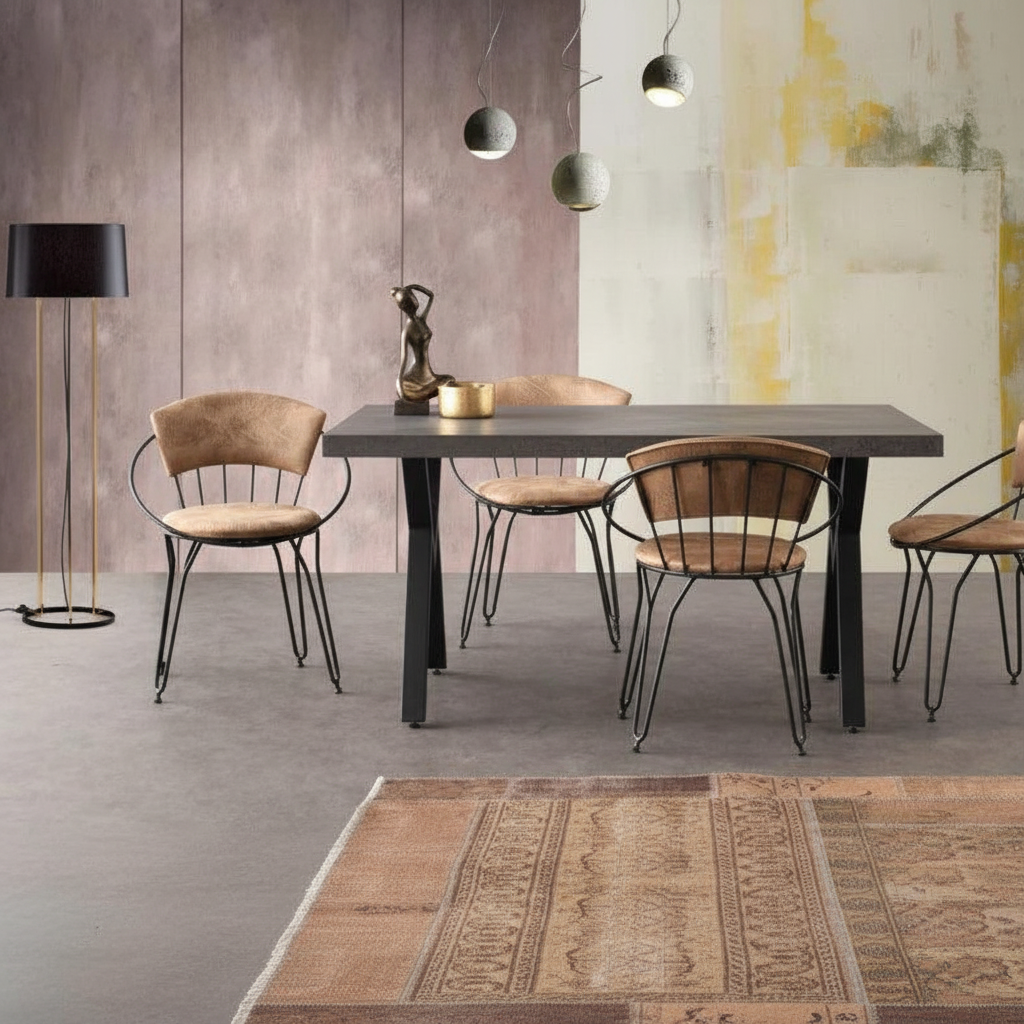 Set 2 Scaune Bucatarie Istanbul 965, Negru - Bej, 60x77x50 cm