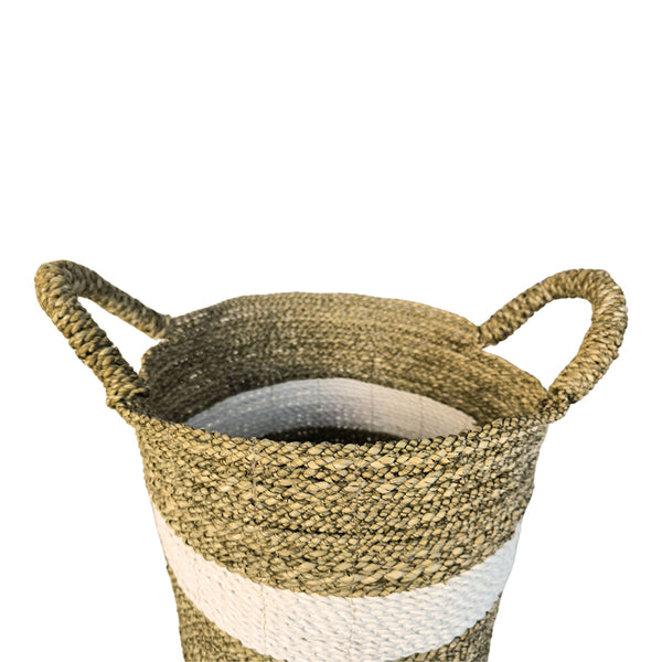 Set 3 Coșuri Decorative Fesia, Seagrass, Culori Naturale-Alb, Variate, 38x38x60 cm
