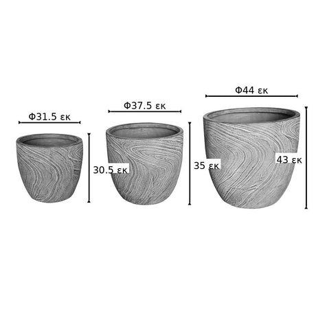 Set 3 ghivece decorative Anthea, design antic, ceramică, pentru o notă vintage în grădina ta, gri antic, 45x45x44 cm