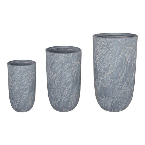 Set 3 ghivece decorative ceramice Anteria, ceramica, variate, gri, 44x44x79 cm