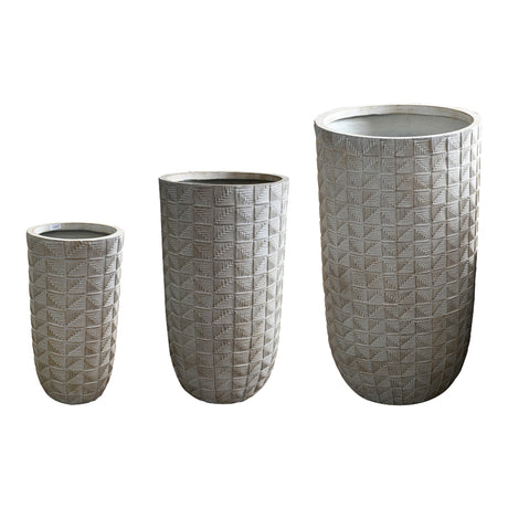Set 3 ghivece decorative ceramice Kallena, Gri-Bej, Ceramică, variabile, 45x45x78 cm