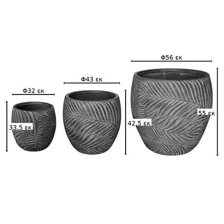 Set 3 ghivece Dortu, stil antic, ceramică, gri, 56x56x55 cm