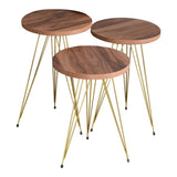 Măsuțe laterale Wakmi, Set 3 piese, 33x33x55 cm - Natural-Auriu